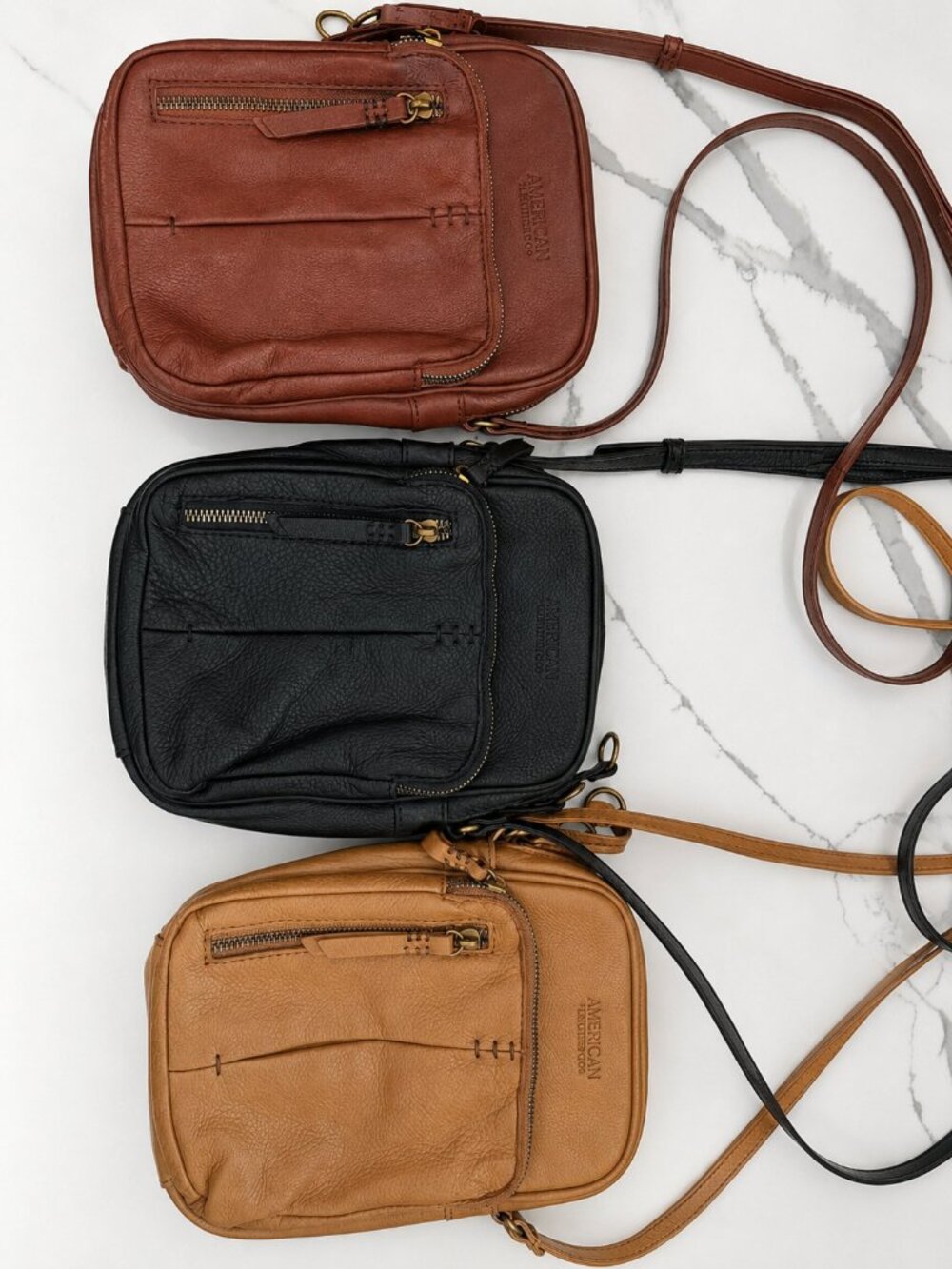 American Leather Co. Genuine Leather Crossbody Bag | Tan Camel Leather - Picture 11 of 11